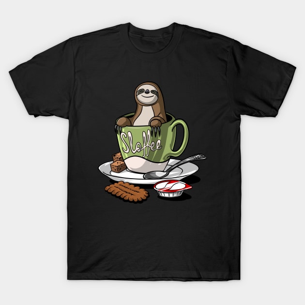 Sloffee Sloth Coffee T-Shirt by underheaven